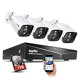 SANNCE 5MP PoE Überwachungskamera Set mit 4X 5MP IP Wasserfeste Kamera und 4CH 1TB Festplatte NVR POE Überwachungssystem für Haus, Innen, Außen S
