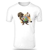 Alfa Romeo Ice Age Scrat T-Shirt Logo Clipart Herren CAR Auto Tee TOP SCHWARZ WEIß Short Sleeves Present Christmas (2XL, Weiß)