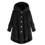 Sumeiwilly Damen Kapuzenjacke Mäntel Elegant Winter Hoodie Pullover Lang Strickjacke Winterjacke Frauen Kapuze Fleece Plüsch Dicke Knopf Wollmantel Übergröß