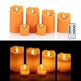 6 LED Echtwachskerzen mit täuschend echter Flamme und Docht, Fernbedienung, Dimmer und Timerfunktion (Apricot)