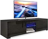 YOLEO TV-Lowboard mit LED-Beleuchtung, Fernsehschrank Hochglanz, Fernsehtisch TV-Schrank Stehend TV-Regal 130x35x35 cm (Stil-1 Schwarz)