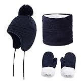 3 Stück Winter Soft Thermal Polar Fleece Kindermützen + Schal + Handschuhe Bekleidungszubehör für Mädchen und Jung