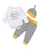 SANMIO 3PC Baby Junge Bekleidungssets Briefbedruckter Body Strampler + Hose + Mütze Neugeborene Jungen Outfits S