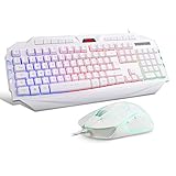 Anivia GK710 USB Rainbow LED Gaming Tastatur Maus Set Hintergrundbeleuchtete Tastatur und Maus Combo Set,Wired Keyboard für Xbox One PS4（DE Layout/Weiß）