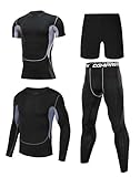 Ducomi Herren Kompressions-Trainingsanzug 4-Teiliges Set - Dehnbare T-Shirts mit Kurzen und Langen Ärmeln und Hosenform - Joggen Lauftraining Strumpfhose - Schwarz Silber - M