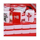 MOCKS Mahjong Set in voller Größe 144 Teile, Haushalt Cartoon Mahjong Chinesisch Rot, Trendy Hand Reiben Mahjong Fliesen Pu L
