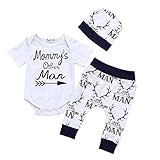 Yanhoo Neugeborene Kinder Baby Boy Outfits Kleidung Brief Print Strampler Jumpsuit + Pants + Mütze Set Mommys Other Man Baby Boy Brief Print Kurzarm Strampler Hose Hut 3-teiliges S