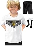 DE FANSHOP Deutschland Trikot mit Hose & GRATIS Wunschname + Nummer #D12 EM/WM weiß - Geschenk für Kinder Jungen Baby Fußball T-Shirt p