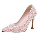 MISSUIT Damenschuhe High Heels Pumps Glitzer Spitz Brautschuhe Stiletto Geschlossen Hochzeitsschuhe(Pink,40)