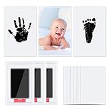 Vicloon Baby Abdruck Set, Baby Handabdruck und Fußabdruck mit 3 x Clean Touch Stempelkissen und 6 x Druckkarten, Babyhaut Kommt Nicht Farbe in Berührung, Baby Handprint für Familie Geschenk - Schw