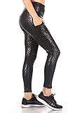 ShoSho Damen Yoga-Leggings, Bauchkontrolle, Sporthose, dehnbare Activewear Hose, Geprägter Tierdruck: schwarz: Gesäßtasche + Seitentaschen,