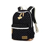 SKYIOL Mädchen Rucksack Daypack Alltagstasche Segeltuch Schulranzen mit Punkten Spitzen 7 Fächern Groß für 15,6 Zoll Laptop perfekt für Alltag Freizeit Schule Reise (Schwarz)