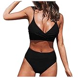 TYTUOO Damen Sexy Bikini Push Up Solid Neckholder Badeanzug Zweiteiliger Badeanzug Patchwork Badeanzug Gr. S, A-schw