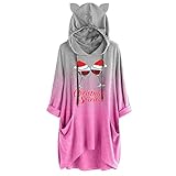 RKaixuni Damen Kawaii Oversize Hoodie Mädchen Weihnachtspullover Katze Ears Kapuzenpullover Gradient Wine Glasses Printed Sweatshirt Langarmshirt Winterjacke Wintermantel Lang