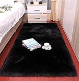 Baodaner Kunstfell-Lammfell-Teppich, Schlafzimmer-Teppich, flauschiger Teppich, Heimdekoration, flauschiger rechteckiger Teppich für Zuhause, Schlafzimmer (schwarz, 70 x 140 cm)
