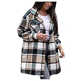 TTWOMEN Damen Langarm Cardigan Jacke Plaid Colour Block Shirts Button Down Taschen Bluse Tops Mantel Outw