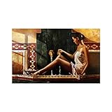 Wandbilder Wohnzimmer xxl Mittelalterliche Malerei Auf Leinwand Frau Im Badehaus Retro Poster Print Bild Wohnzimmer Dekoration 50x70cm (20x28in) R