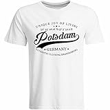 Potsdam T-Shirt mit Breitengrad Längengrad Koordinaten GPS Stadt Souvenir Geschenk (Herren, Schwarz, Weiß, Navy), Farbe: Weiß, Größe: S