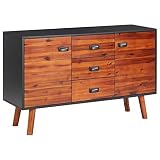 Gecheer Akazienholz Massiv Sideboard Beistellschrank mit 3 Schubladen 2 Türen Kommode Anrichte Schrank Beistellschrank Mehrzweckschrank 110 x 35 x 70 cm (B x T x H) Mit Aluminiumg