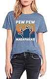 Pew Pew Madafakas T-Shirt Lustige Schwarze Katze Sommer Damen Kurzarm Neuheit T-Shirt, hellblau, S