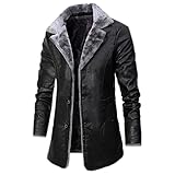 Yokbeer Bomberjacke Pelzkragen Lammfell Flieger Schaffell Leder Pelzfutter Faux Winterpelz für Herren (Color : Black, Size : S)