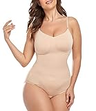 DUROFIT Formender BH Shaping Body Shaper Miederbody Bodyformer Bauch Weg Stark Formend Formbody Figurformender Bodysuit Shapewear Damen ohne Bügel Nathlos Beige L