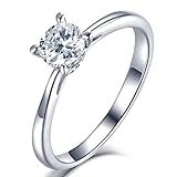 AmDxD Silberring S925 Sterling Silber, Ringe mit Zirkonia Herz 4 Krallen, mit Schmuckbeutel, Weißgold, Damen Schmuck, Gr.52 (16.6)