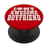 'I Love My Awesome Boyfriend Heartbeat Valentines Day My Love' PopSockets mit austauschbarem PopGrip