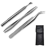 Abnaok Edelstahl Zeckenentferner Set, Zeckenzange Zeckenentferner für Mensch, Hunde, Katzen, Premium Tick Remover Set mit Lederetui 3er S