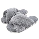 Git-up Frauen flauschig weicher Plüsch Kaninchen Pelz Memory Foam Leichte Warme Hausschuhe Offener Zehenbereich niedlich flach Outdoor/Indoor Slipper Anti-Rutsch Geschenke Slippers37BLAC