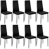 tectake 800881 8er Set Esszimmerstuhl, Kunstleder Stuhl mit hoher Rückenlehne, bis 150 kg belastbar, 41 x 45 x 98,5 cm (8X Schwarz | Nr. 404118)