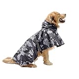 Apstour Verstellbarer Hund Regenmantel Haustier Wasserdicht Mantel Outfit für Spaziergang Regenjacke Poncho Hoodie Regenschutz mit Reflexionsstreifen Zupfponcho Hunde und Welpen (XL, Grau Camo)