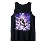 Laser Eyes Weltraumkatze auf Dinosaurier-Einhorn – Regenbogen Tank Top