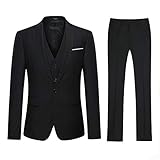 Herren Slim Fit Anzüge 1 Knopf Business 3-teilig Anzug Hochzeit Abschlussball Blazer Weste Hose Gr. XX-Large, Schw