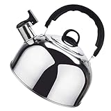 Housoutil 1. 8L Flötenkessel Edelstahl Teekanne Pfeifenkessel Gasherd Wasserkessel Pfeifender Wasserkessel Induktion Wasserkocher Gasherd für Küche Wandern Picknick Camping Teak