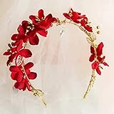 Mode Schönheitful Frauen Rot Blume Stirnband Kranz Hochzeit Girlanden Floral Crown Beach Braut Haarband Bequeme Haarschmuck goldene Krone ZJSXI