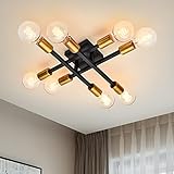 ZICBOL Retro Sputnik Kronleuchter Schwarz/Golden Vintage Deckenlampe E27 Rustikal Kronleuchter Deckenleuchte für Esszimmer, Wohnzimmer, Küche, R