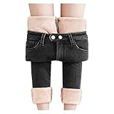 Damen Jeans mit Fleecefutter Winter Denim Warm Plüsch Gefüttert Leggings Fleece Hose Mode Dicke Fleece Jeans Stretch Thermojeans Straight Hose Mit Handy