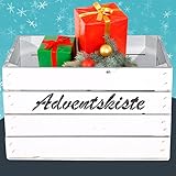 Truhenking Weiße Kiste mit Adventskiste Aufdruck 50x40x30cm Adventszeit DIY Projekt Adventskalender Kalender Kiste Jutesack Ideen selber b