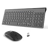 Tastatur Maus Set Kabellos, 2.4G Leise Funkmaus und SlimTastatur Combo (QWERTZ, Deutsches Layout) mit 2 in 1 USB Nano Empfänger für PC, Desktop, Notebook, Laptop, Windows XP/7/8/10, M