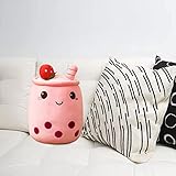 Kwangchow Bubble Tea Plüschtier Boba Kuscheltier Plüschpuppen Bubble Tea Umarmungs Kissen, Cartoon Plüsch Puppen, Gefüllter Milchtee Softpuppe Teetasse Kissen Kinderspielzeug Geburtstagsgeschenk