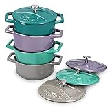 Navaris Mini Cocotte Topf Set - 4x Bratentopf klein mit Deckel - Bräter gusseisen ofenfest - Braeter Pot rund Schmortop