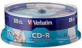 Verbatim CD-R AZO Wide Inkjet Printable 700 MB I 25er Pack Spindel I CD Rohlinge I 52-fache Brenngeschwindigkeit mit langer Lebensdauer I leere CDs bedruckbar I Audio CD Rohling