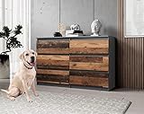 FURNIX Kommode mit 6 Schubladen 120 x 37 x 76 cm in Vintage Braun/Old Wood - Schubladenkommode Holz Mehrzweckschrank für Flur Schlafzimmer Wohnzimmer Badezimmer Kinderzimmer als Sideboard Highb