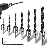 Heyu-Lotus 7 Pcs HSS Senker Bohrer Set, 3-10 mm Three-Pointed Holzbearbeitung Bohrwerkzeuge mit Inbusschlüssel für Holz &