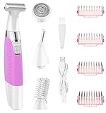 Intimrasierer für frauen, ElectriBrite 3 in 1 Elektrischer Damen Trimmer für Körper, Bikinizone Intimbereich, Gesichtshaare und Augenbrauen, Damenrasierer Elektrisch mit Kammaufsätzen, USB-Aufladung