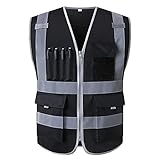 SXRUY warnwesten Motorrad reflektierender Weste Schwarze Weste männer hi vis Workwear Jacke Sleeveless Weste Multi Pocket Weste Sicherheit reflektierend Joggingausrüstung (Color Name : Large)