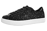 LUCKY STEP Glitzer-Sneaker zum Schnüren, modische Sneaker, glitzernde Schuhe für Damen, schwarz, 40 EU