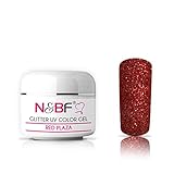 N&BF Glitter UV Gel 5ml mittelviskos Plaza Rot | Glittergel Made in EU | Glitzer Farbgel Red | Colorgel ohne Säure + selbstglättend | schimmernde Gelnägel | Nagelgel g