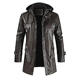Pajiay Jacke Herren Regular Fit Einfarbig Mittlere Länge Jacke Aus Kunstleder Herren Plus Fleecefutter Wind- Und Wasserdicht Winterjacke Herren Abnehmbarer Hut Mit Gü